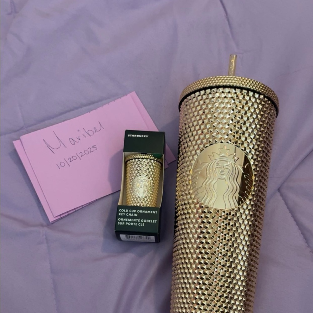 Starbucks Gold Textured Tumbler with Ornament